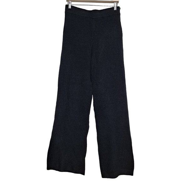 H&M Ribbed Pull On Pants Woman Size Medium Black Wool Blend Soft Cozy Wide Leg - Picture 1 of 8